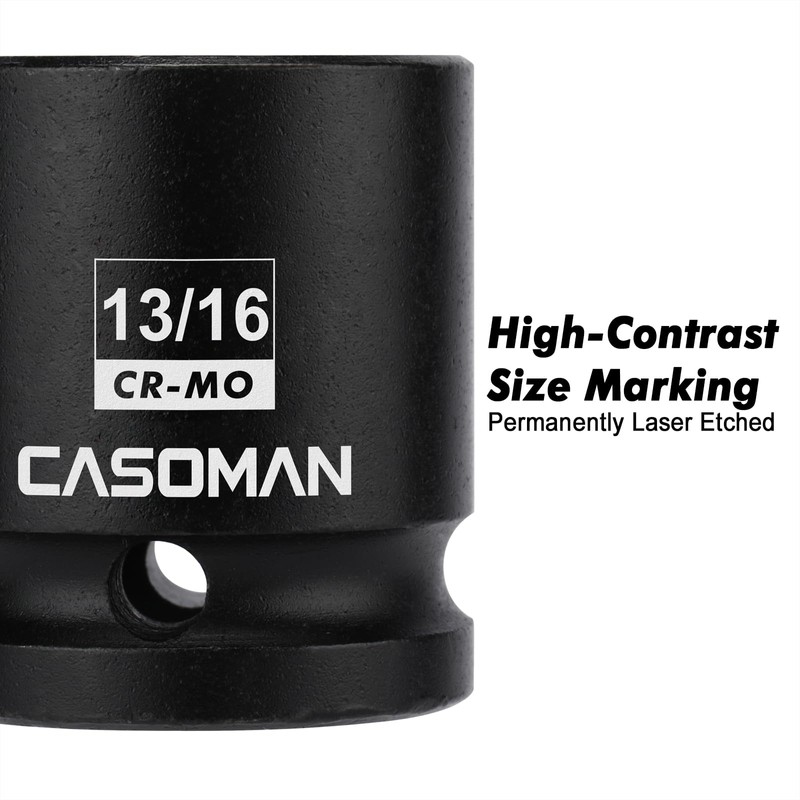 CASOMAN 1/2" Drive 4-Point Square Socket-13/16", Budd Wheel Impact Socket,