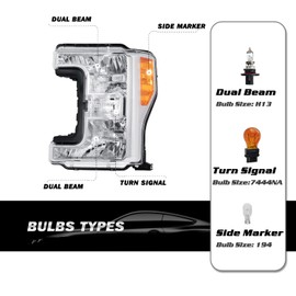 SOCKIR Headlight Assembly Halogen Model Compatible with 2017-2019 Ford F250 F350 F450 F550 Super Duty, Left Driver Side
