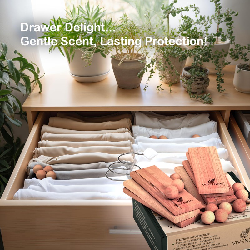 Vivenzia Cedar Blocks for Closet -25 pcs (15 Hang-ups &