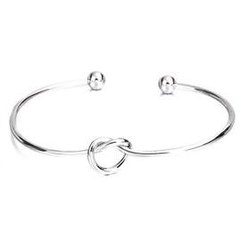 14K Gold Plated Forever Love Knot Infinity Bangle Bracelets for Women, Adjustable Gold Bangle Bracelet for Women, Knot Bracelet Love Bracelet Women's Bridesmaid Twisted Open Bracelet (White Gold)