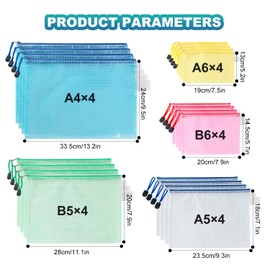 20 PCS 5 Colors Mesh Zipper Pouch Bags, A4 A5 A6 B5 B6 Mesh Zipper Pouch Document Bag, Waterproof Plastic Document Pouch, Zip File Folders for School Office Supplies, Cosmetics Travel Storage