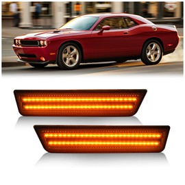 HECASA LED Side Marker Lights Compatible with 2008-2014 Dodge Challenger Charger Front Bumper Signal Lamps Replacement for 68043395AA 68043394AA Left & Right (2Pcs Smoke Lens Amber Light)