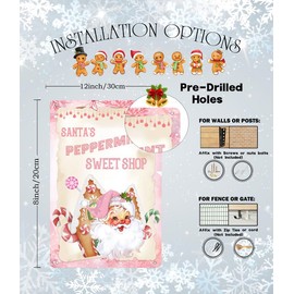 Santa's Peppermint Sweet Shop Metal Tin Sign Vintage Retro Candy Cane Lane Metal Plaque Sign Decorations Christmas Gift for Cafe Bar Home Shop Farmhouse Decor Poster 8x12 inch