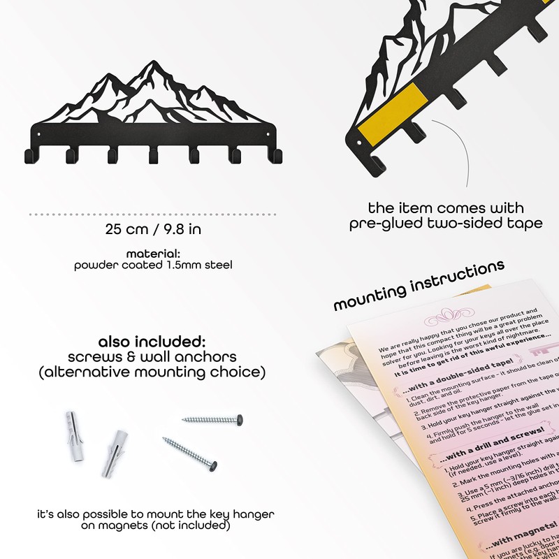 Beautiwall - Key Rack Steel Key Hanger (Mountains)