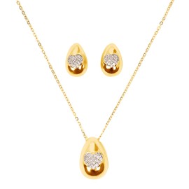 Gleamique Jewelry Sets for Women, Necklace and Earring Sets for Women, Birthstone Jewelry, Synthetic Gemstone, Pendant Necklace, Stud Earrings, Silver Jewelry or Gold Flash(Water Drops & Heart - Gold)