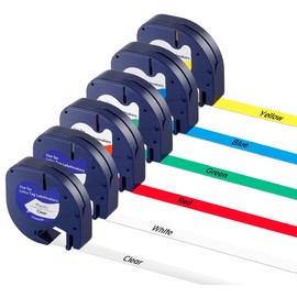 NOTEZMATE 6 x Label Tape Replacement for Dyno Letra Label Tape 12 mm x 4 m Compatible with Dymo Letratag LT100H/LT100T/QX50/2000 Labels Plastic Tapes – Ideal for Labelling Device Office, Household