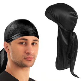 Trifong Durag Glossy Fabric Du-rag Pirate Bandana, Hip Pop, Dance, Wave Cap, Durag, Hiphop Costume, Dance Costume, Rapper, Breakdance, Dancer, Bandana Cap, Hair and Scalp, Protection, Breathable,