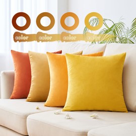 MIULEE Set of 4 Cushions 4 Pack Cushion Covers Throw Pillow 18x18 inch 50x50 cm Rrange Yellow Cushion Vovers for Sofa Decoration Living Room Bed Chair Soft with Invisible Zipper