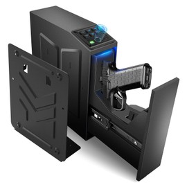 1DOT2 Gun Safe, Biometric Pistol Safe Nightstand, Quick Access Sliding Door Handgun Safes and Gun Lock Box for Home, Car, Truck, Bedside 3-Ways unlock Safe Fingerprint, Digital Key，Interior Lights