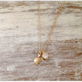Custom Gold cubic zirconia Leaf 14k Gold Filled Pendant Necklace