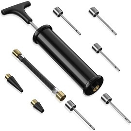 Ball Pump, Sports Ball Pump with 5 Needles, Nozzle, Extension Hose, Push & Pull Inflator System, Perfect for Volleyball, Basketball, Football, Soccer, Water Polo, Swim Inflatables - Colour: Black