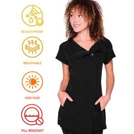Colortrak Limitless Bleach Proof Work-and-Play Tunic, Hair Repellent, Pill Resistant, Moisture-Wicking 4-Way Stretch Breathable Fabric, Size Medium, Black