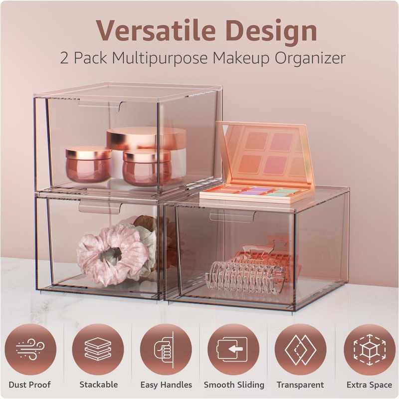 Sorbus 2 Pack Makeup Organizer - Clear Stackable Acrylic Drawer