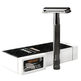 Maquinilla de afeitar clásica de doble filo con diseño ponderado de una sola hoja para hombres, maquinilla de afeitar reutilizable, con 5 hojas de afeitar premium (negra)