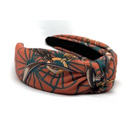 YETASI Knotted headband for women, satin fabric with a soft silk feel; vintage-looking luxuries, features a vibrant Orange chain belt; fabric design includes an exquisite Baroque pattern