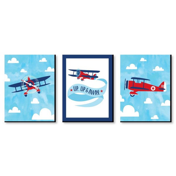 Big Dot of Happiness Taking Flight - Airplane - Vintage Plane Baby Boy Nursery Wall Art and Kids Room Decorations - Gift Ideas - 7.5 x 10 inches - Set of 3 Prints