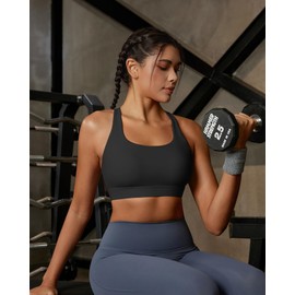RUNNING GIRL Sports Bra for Women, Criss-Cross Back Padded Strappy Sports Bras Medium Support Yoga Bra with Removable Cups A-Black