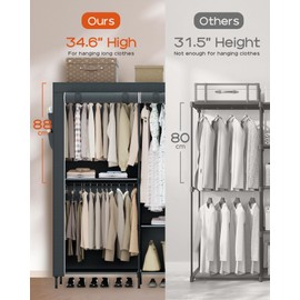 CASAMAYA Clothes Rack, Portable Closet, 81.5 Inch Large Capacity Wardrobe Closet, Clothes Storage Organizer with Shelves and 5 Hanging Rods, Easy to Assembly, Grey PCT136G01