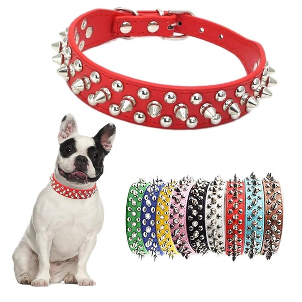 Red Spiked Dog Collar for Large Dogs,Mushroom Rivet Spike Puppy