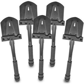 Emergency Zone 11-in-1 Collapsible Folding Military 15.5 Inch Survival Shovel Multitool with Carrying Case. Great for Hiking, Camping, Backpacking, Gardening, and for Keeping in Your Car. 5 Pack