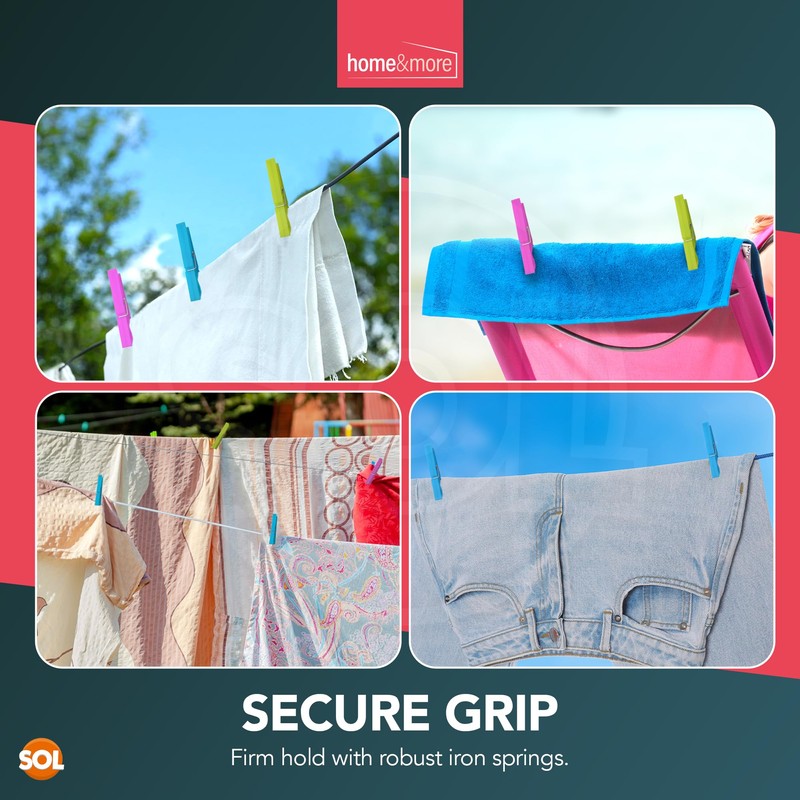 SOL 46pk Plastic Clothes Pegs - Extra Strong Assorted Laundry