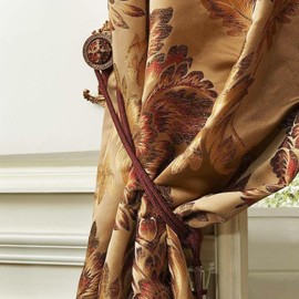 LIYAXUN Gold Curtains for Bedroom, Grommet Curtains 96 Inches Long, Luxury European Style Jacquard Silky Curtain for Living Room, Darking Room Curatins (52W x 96L Inch, Unlined, 1 Panel)
