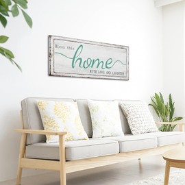 KREATIVE ARTS Rustic Family Wall Decor 20x48'' Inspirational Canvas Art, “Bless This Home With Love and Laughter” Quote for Living Room