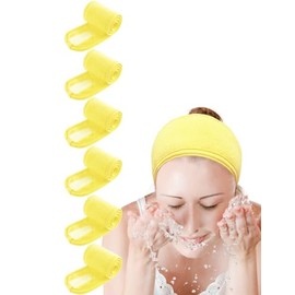 EUICAE Spa Headband Hair Wrap Sweat Headband Head Wrap Hair Towel Wrap Non-slip Stretchable Washable Makeup Headband for Face Wash Facial Treatment Sport Fits All White (Yellow Lemon)