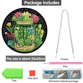 Bimkole Cactus Diamond Art Hanging Kit for Adult, DIY 5D Diamond Art Plant Window Pendant, Acrylic Crystal Art Hanging Ornament Home Wall Garden Front Door Sign Outdoor Decor 7.8x7.8 Inch