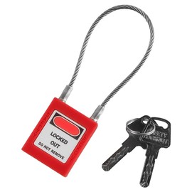 Tiardey Generic Stainless Steel Cable Padlock Lockout Isolation Lock Security Padlock Engineering Padlock Rope Long Beam Lockout Tag Out Isolation Lock (Red)