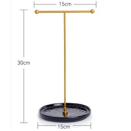 HQSHNY Gold Jewellery Stand - 15 cm Ceramic Base x 30 cm Height Jewellery Tree Jewellery Holder for Necklaces, Bracelets, Rings, Earrings and Pendants, Midnight Black