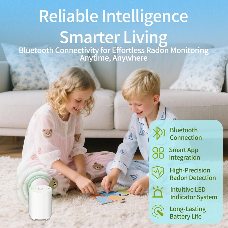 Bluetooth Radon Detector for Home, High-Precision Sensor, Real-Time Radon Gas
