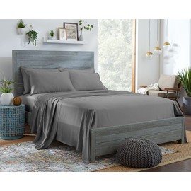 Stylinen 100% Organic Eucalyptus Bed Sheets Full Size 4 Piece Set, Tencel Lyocell, Silky Soft & Smooth, Breathable, 16 Inch Deep Pockets, 1 Fitted, 1 Flat, 2 Pillowcases (Full, Stone Grey)