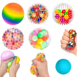 Delsen Pack of 6 Stress Balls, Anti-Stress Ball with Water Beads, Squishy Stress Ball for Children and Adults, Colourful Stress Ball Set for Children and Adults, Birthday Gifts, ADHD, Autism