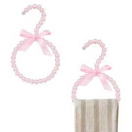 Biiange Pearl Scarf Hanger, Pearl Beads Scarf Organizer, White Pearl Scarf Hangers with Delicate Bow Accent, for Neckties, Shawls, Scarves, Veils, Silk (Pink)