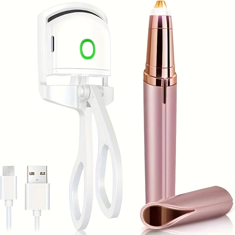 A Set of Eyelash Curlers and a Hair Trimmer Portable
