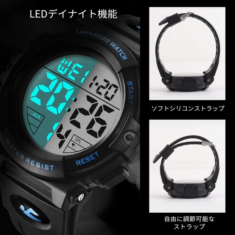 Men's Digital Sports Wristwatch, Multifunctional, LED Display, Outdoor Wristwatch, 01-blue,