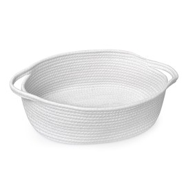 MEGASKET MEGASKET White Small Woven Basket, 13 x 9 x 5 Baskets for Gifts Empty, Cotton Rope Gift Basket, Cute Nursery Baby Basket, Cat Dog Toy Bin Box, Wicker Storage Basket with Handle, Easter Basket