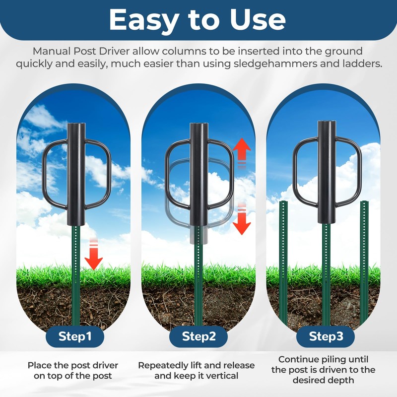 Fence Post Driver, 12LBS Fence Post Driver with Handle, 2.7