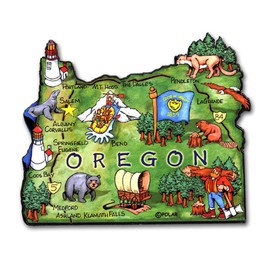 Oregon Souvenir Artwood Map State Magnet