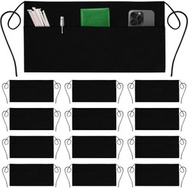 GREEN LIFESTYLE GREEN LIFESTYLE Server Aprons with 3 Pockets - Waist Apron, Waitress Apron for Women and Man, Water Resistant with Long Waist Strap Reinforced Seams, Half Apron (12 Pack - Black)