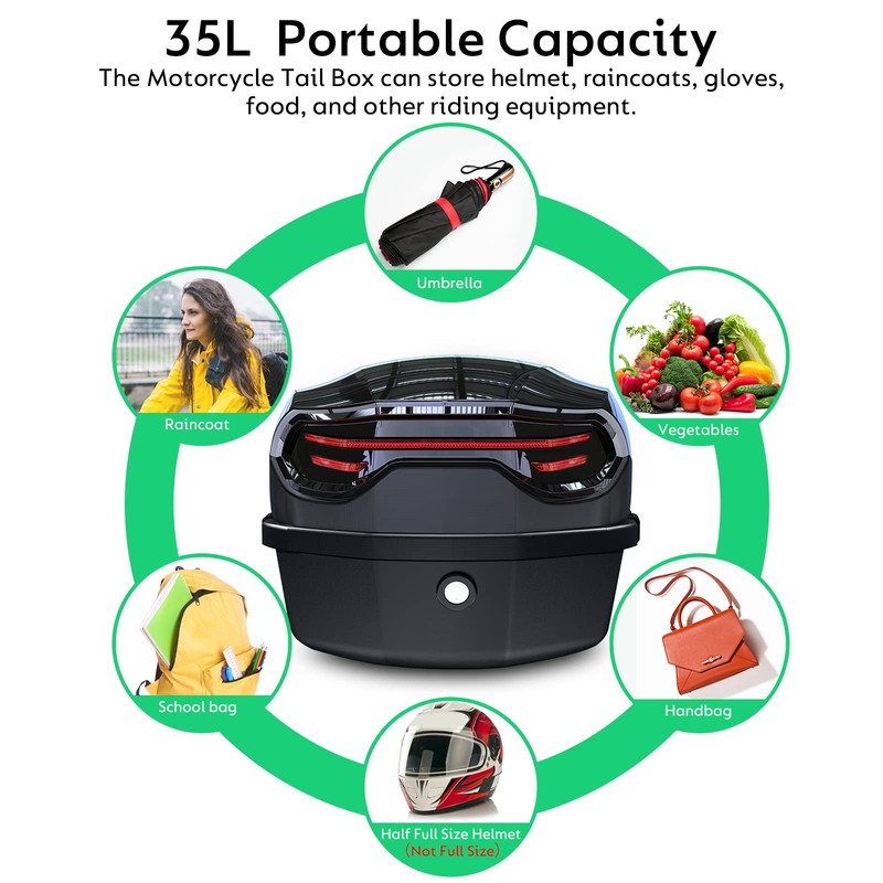 LESANM 35L Motorcycle Top Case, Motorcycle Daily Tail Box Trunk