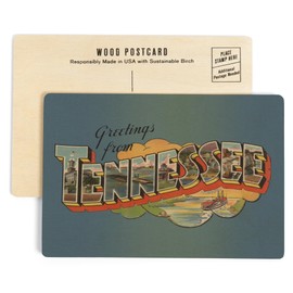 Greetings from Tennessee (Riverboat Scene), (4x6 Birch Wood Postcards, 2-Pack Stationary, Rustic Home Wall Decor)