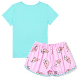 Jxstar Girls Sloth Pj Sets Summer Pajamas Kids Cotton Sleepwear Shirt Shorts,Size 6 7