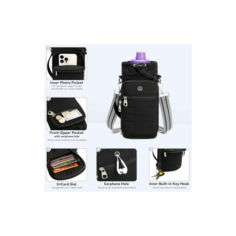 Water Bottle Carrier Bag with Strap - Hands-Free Sling for