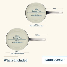 Farberware Vibrance Ceramic Nonstick Frying Pans/Skillet Set with Stainless Steel Handle, Dishwasher Safe, 8 Inch and 10 Inch Open Skillets - Silver