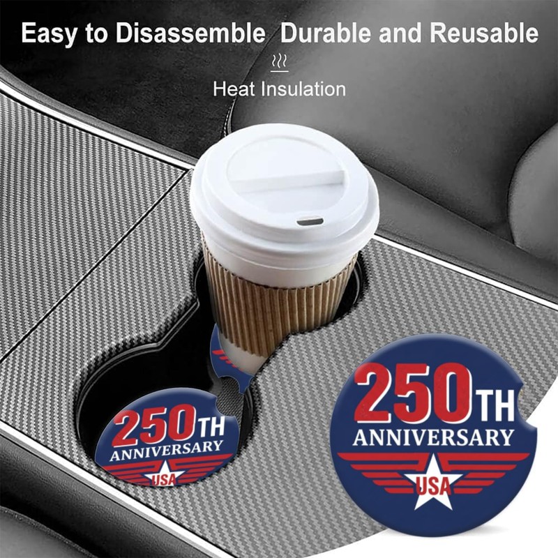 Patriotic 250th Anniversary USA Winged Ceramic Car Cup Coasters for