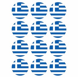 Pack of 12 Stickers Greece Round 4 cm Greece Flag Weatherproof and UV Protection Set