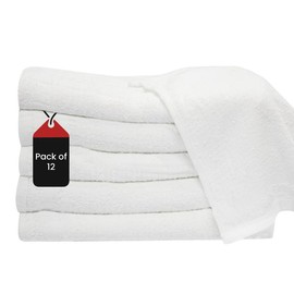 SupremePlus Economy White Wash Cloth Towels 12x12 – Washcloth Towel for Bathroom, Kitchen, Gym, Hotel & Salon, Multipack Washcloths/Facecloths, Reusable Inexpensive Cleaning Rags (12)