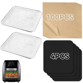 Air Fryer Accessories for CHEFMAN Multifunctional Digital Air Fryer 10 Qt, 2pack Basket Tray 100pcs Air Fryer Liners and 4pcs Black Non Stick Mat